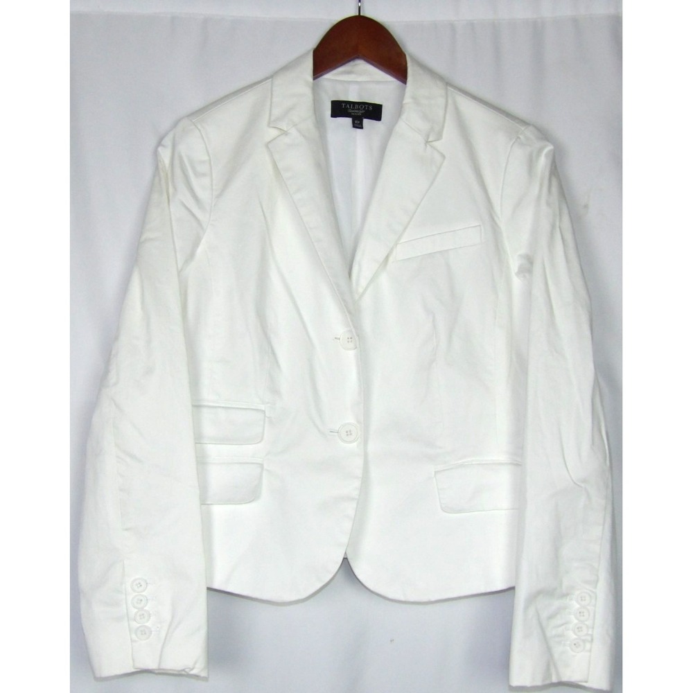 TALBOTS Cotton Blend Stretch White 2 Button Office Blazer Women's 10P
